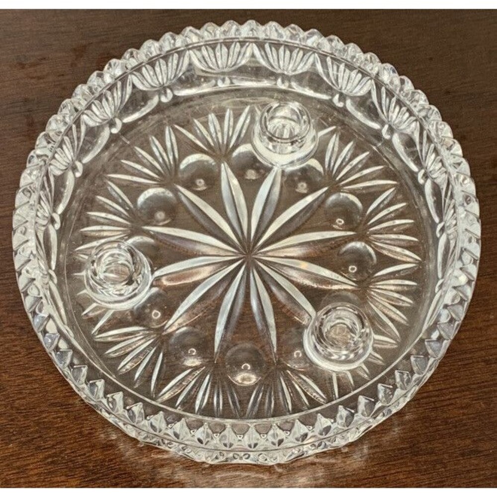 VTG Princess House 24% Lead Crystal 3 Taper Candle Holder Ash Tray NO CHIPS